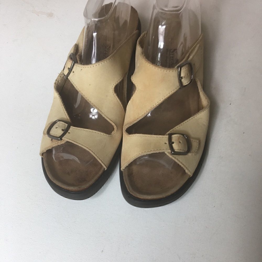 Stegmann women beige leather wedge sandals SZ 9